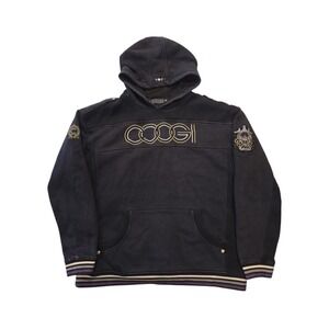 COOGI XXXL Embroidered Hoodie Sweatshirt Crest Logo Black Purple Bleach Spot